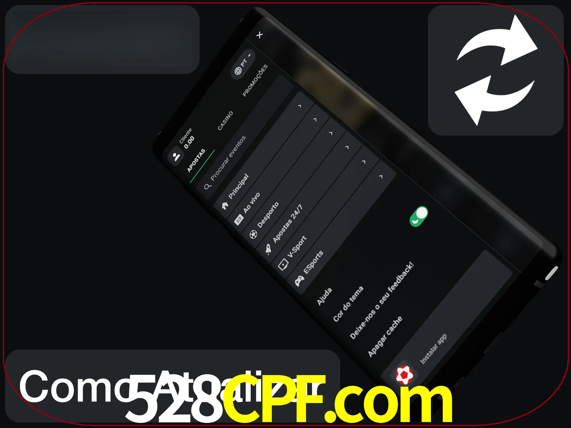 O aplicativo é atualizado automaticamente quando você faz o login.