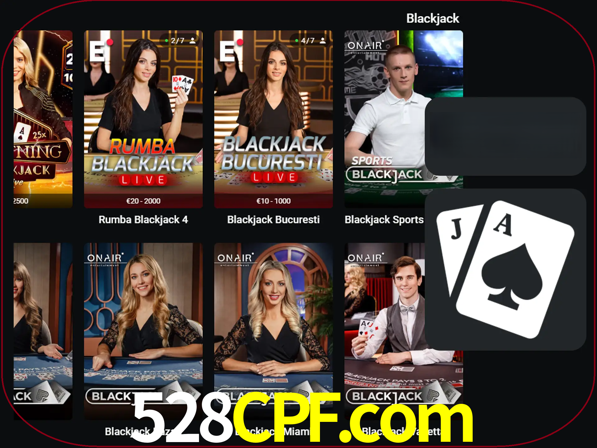Escolha uma mesa completa de jogadores de blackjack.